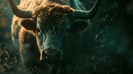 a cinematic and Dramatic portrait image for bull - obrazy, fototapety, plakaty