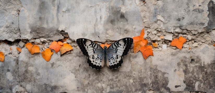 Butterfly blending in while resting on a wall for concealment