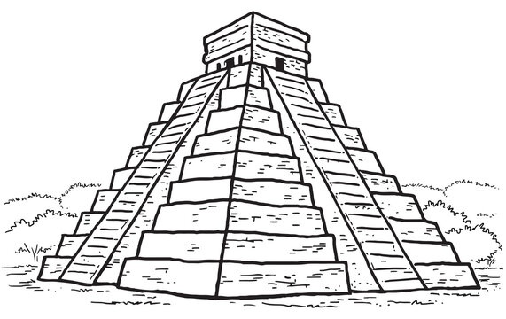 Chichen Itza Mayan Temple illustration