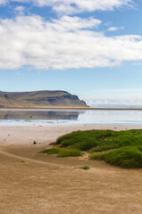 panoramic view over the Rauðisandur beach in Iceland in summer