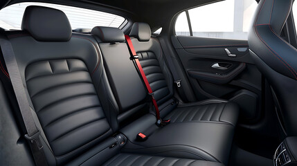 Red seat belt in vehicle back seat adds pop of color