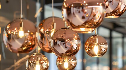 Different modern streamlined mirror copper chandeliers Bubble metal copper shade pendant