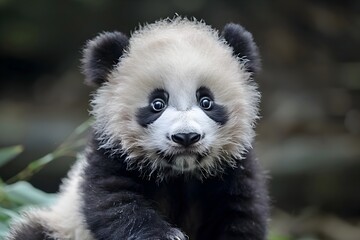 Panda Cubs Emotional Portrait Amongst Tree Branches