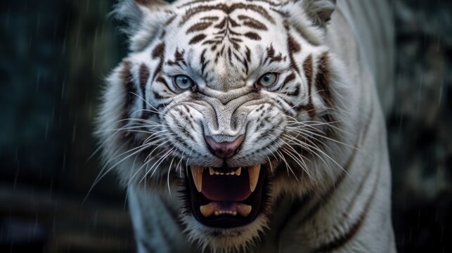 close up photo angry white tiger background