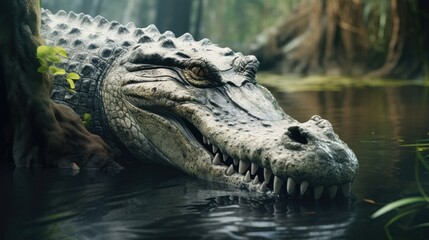 Naklejka premium A crocodile spending the day on a guided tour through swamps and rivers