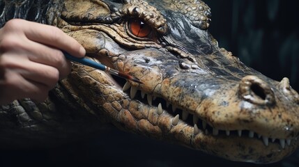 Naklejka premium A crocodile taking part in a master class on watercolor painting