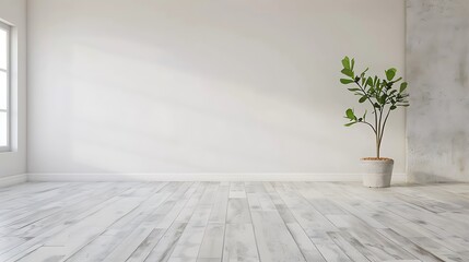 Empty Modern Living Room with white Wall and Plant