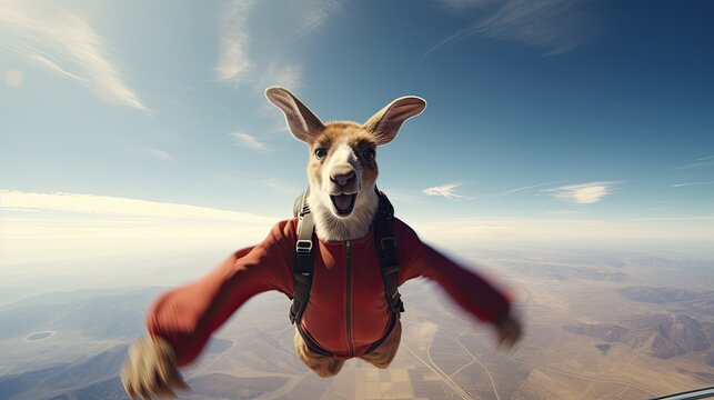A kangaroo participating in a skydiving competition