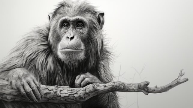 A monkey sitting on top of a tree and drawing portraits of other animals