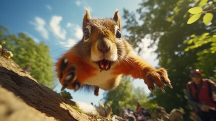 A squirrel determined to win the world tree jumping championship