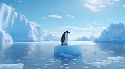A penguin sitting on an iceberg writing his own symphony - obrazy, fototapety, plakaty