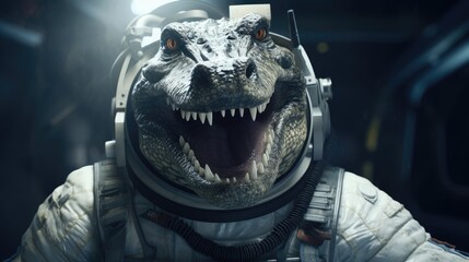 Fototapeta premium A crocodile who decided to become an astronaut and go into space