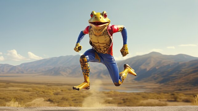 A frog participating in a frog leg jumping marathon