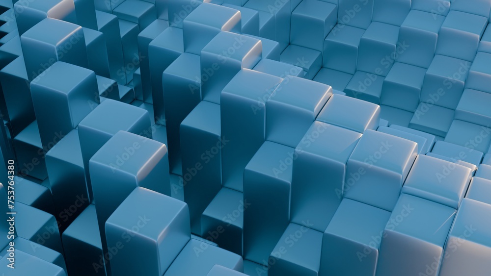 Poster Stylized, geometric shapes forming a simplified blockchain...