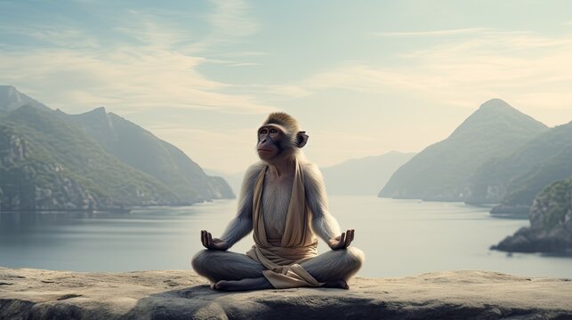 A monkey taking part in a meditation retreat