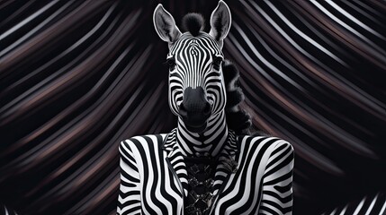 A zebra creating her own fashion brand with black and white patterns