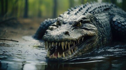 Obraz premium A crocodile creating his own reality TV show about survival in the wild
