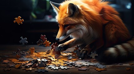 Fox putting together a puzzle in his spare time