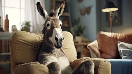 Donkey sitting in a chair watching his favorite TV shows