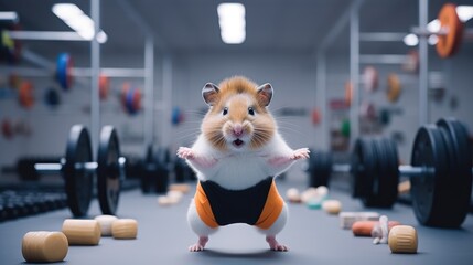A hamster creating his own line of rodent fitness training