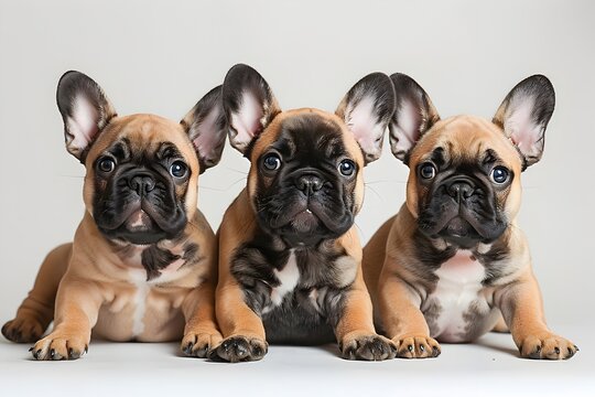Three Adorable French Bulldog Puppies Sitting Together