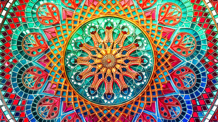 Colorful Islamic ornamental background with mosaic details incorporating