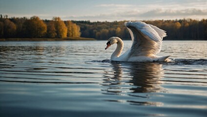 swan on the lake - obrazy, fototapety, plakaty