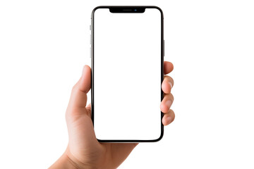 hand holding smart phone isolated on transparent background Remove png, Clipping Path, pen tool