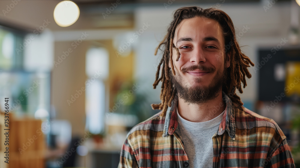 Wall mural caucasian male designer wearing casual clothes working in the office.