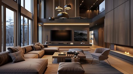 Interior design of living room at modern home with stylish furnitures