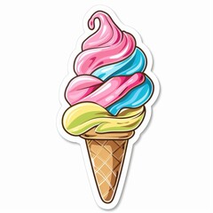 Ice cream cone, delicate color, multicolored, pastel tone.   3d sticker.