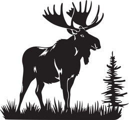 Black Silhouette Moose logo Isolated on white background