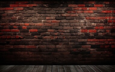 Un mur de briques rouges éclairées, parquet au premier plan.
