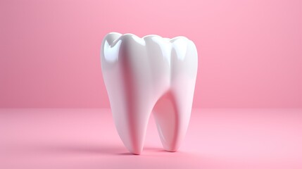 Une dent isolée sur fond rose, rendu 3d, image avec espace pour texte.