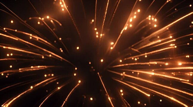 Gold Explosion effect. Festive Fireworks. Isolated on black background. Floating golden sparkles. Glowing Particles