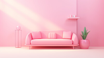 Fototapeta na wymiar Modern Millennial Pink Gradient Delight with Pink Sofa Background Ai Generative