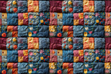 seamless textile background, colorful patchwork quilt made from pieces of fabric