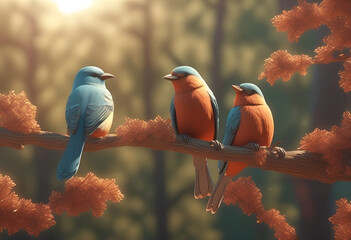 Cute bird on tree - obrazy, fototapety, plakaty