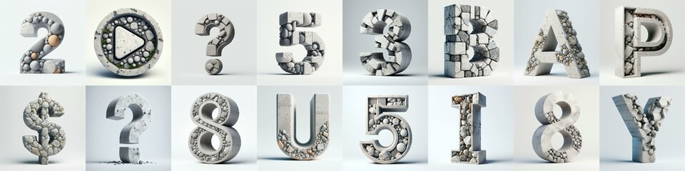 3D Lettering That Blends Concrete With Raw stones. AI generated illustration