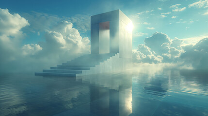 Fototapeta premium mirrored steps and structure on a lake