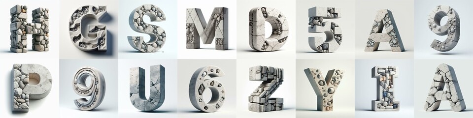 3D Lettering That Blends Concrete With Raw stones. AI generated illustration