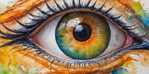 Closeup of an eye with a multicolored paint.