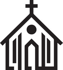 Logo of a church featuring a cross and a church building. Iconic church symbol with a cross and a church edifice.