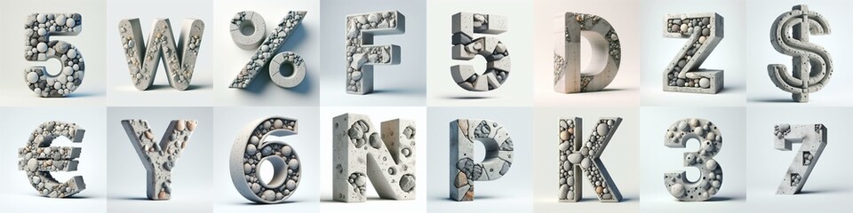 3D Lettering That Blends Concrete With Raw stones. AI generated illustration