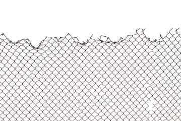 The texture of the metal mesh on a white background. Torn steel, metal mesh with holes