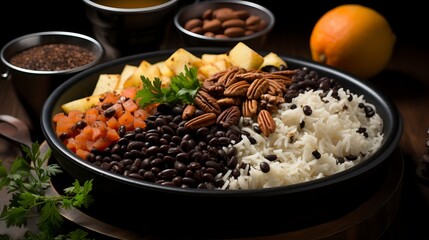 A plate of rice with vegetables. Food Illustration
