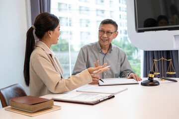 Attorneys, lawyers discussing and working together.