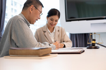 Attorneys, lawyers discussing and working together.