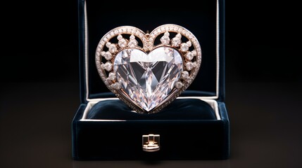 A Captivating Heart-Shaped Diamond Ring Perched Gracefully on a Gilded Table
