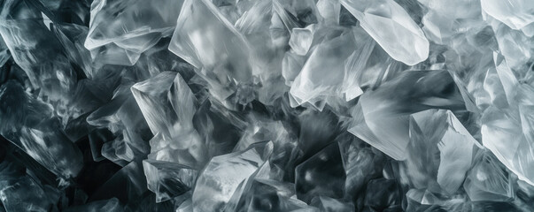 White gray crystals, closeup macro detail - abstract crystalline background. Generative AI